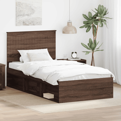 Estrutura de cama de solteiro para adultos com Cabeceira - Carvalho Marrom 100 x 200 cm