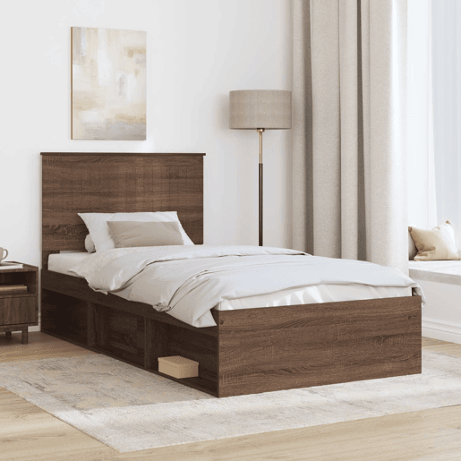Estrutura de cama de solteiro para adultos com Cabeceira - Carvalho Marrom 100 x 200 cm