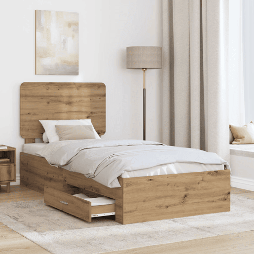 Estrutura de cama de solteiro moderno com cabeceira - Carvalho Artesanal 90 x 200 cm