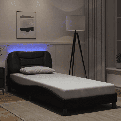 Estrutura de cama de solteiro para adultos com LED 90x200 cm preto