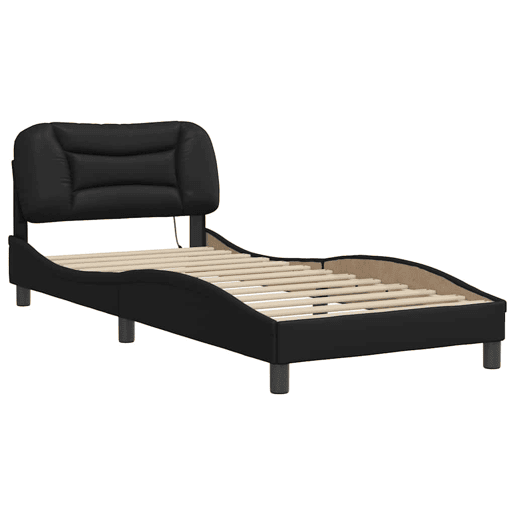 Estrutura de cama de solteiro para adultos com LED 90x200 cm preto