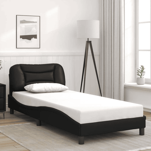 Estrutura de cama de solteiro para adultos com LED 90x200 cm preto