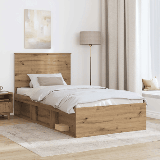 Estrutura de cama de solteiro para adultos com Cabeceira - Carvalho Artesanal 100 x 200 cm