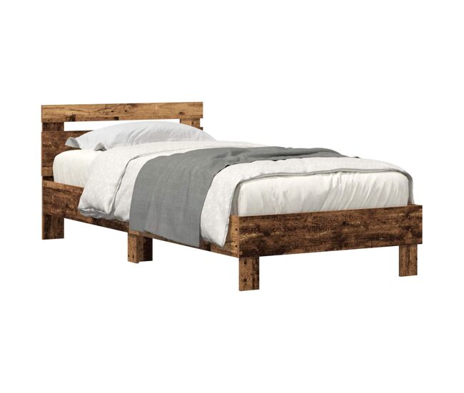 Estructura de cama individual para adultos con led madera vieja 90 x 190 cm