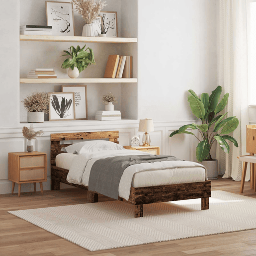 Estrutura de cama de solteiro para adultos Madeira antiga 90 x 190 cm Madeira processada Estrutura de cama de solteiro para adultos Madeira antiga 90 x 190 cm Madeira processada
