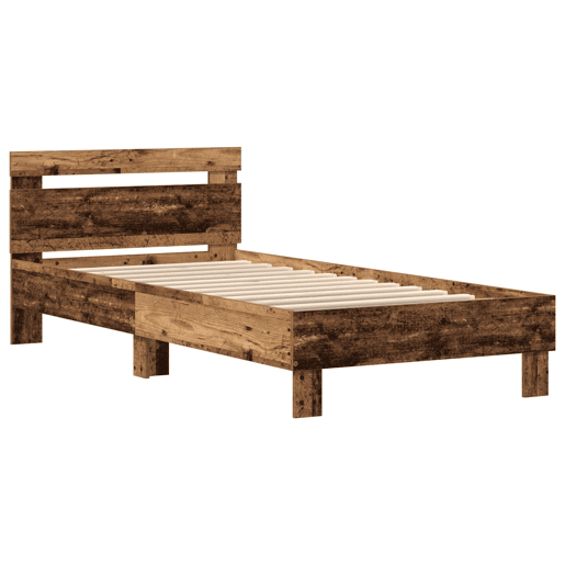 Estrutura de cama de solteiro para adultos Madeira antiga 90 x 190 cm Madeira processada Estrutura de cama de solteiro para adultos Madeira antiga 90 x 190 cm Madeira processada