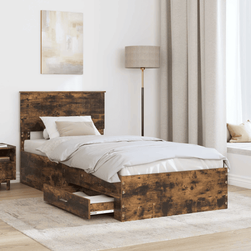 Estrutura de cama de solteiro para adultos com cabeceira Carvalho Defumado 90 x 190 cm