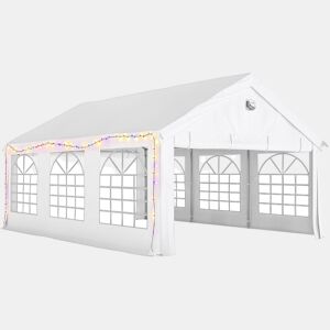 Outsunny Tenda para Festas 4x6 m com Luzes LED, Estrutura de Aço Galvanizado, Paredes Laterais Removíveis, 2 Portas com Fecho, Janelas, UPF30+, Pavilhão para Eventos, Branco