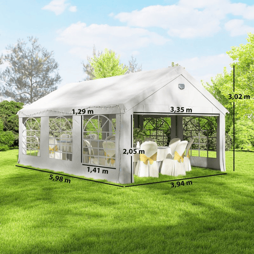 Outsunny Tenda para Festas 4x6 m com Luzes LED, Estrutura de Aço Galvanizado, Paredes Laterais Removíveis, 2 Portas com Fecho, Janelas, UPF30+, Pavilhão para Eventos, Branco