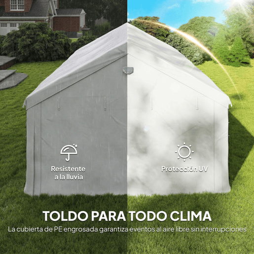 Outsunny Tenda para Festas 4x6 m com Luzes LED, Estrutura de Aço Galvanizado, Paredes Laterais Removíveis, 2 Portas com Fecho, Janelas, UPF30+, Pavilhão para Eventos, Branco