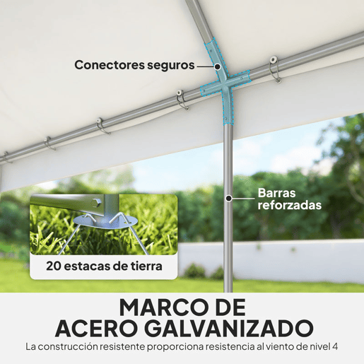 Outsunny Tenda para Festas 4x6 m com Luzes LED, Estrutura de Aço Galvanizado, Paredes Laterais Removíveis, 2 Portas com Fecho, Janelas, UPF30+, Pavilhão para Eventos, Branco