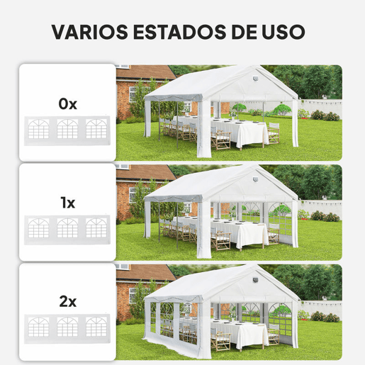 Outsunny Tenda para Festas 4x6 m com Luzes LED, Estrutura de Aço Galvanizado, Paredes Laterais Removíveis, 2 Portas com Fecho, Janelas, UPF30+, Pavilhão para Eventos, Branco
