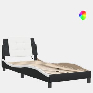 Estrutura de cama de solteiro para adultos com LED Zadar 100x200cm pretobranco