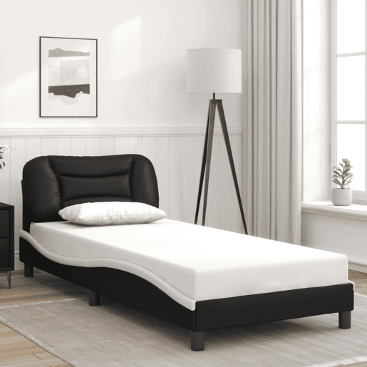 Estrutura de cama de solteiro para adultos com LED 90x190 cm pretobranco