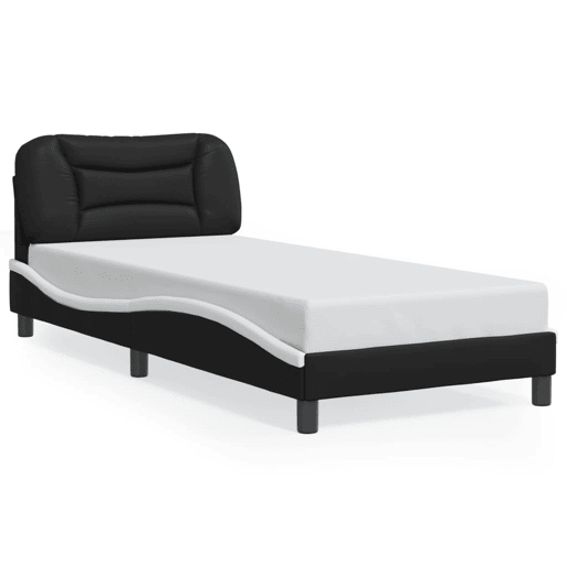 Estrutura de cama de solteiro para adultos com LED 90x190 cm pretobranco