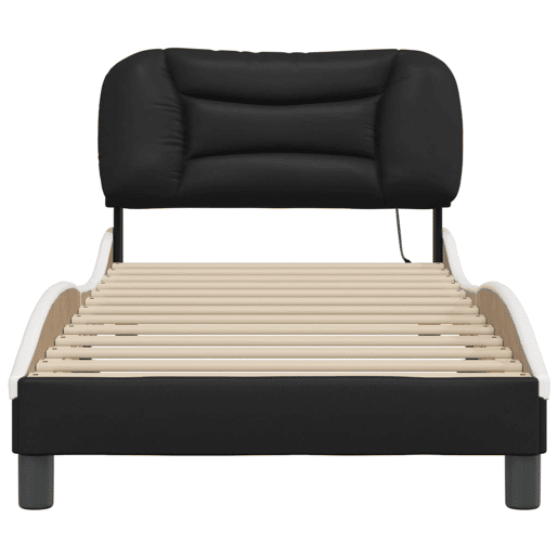 Estrutura de cama de solteiro para adultos com LED 90x190 cm pretobranco