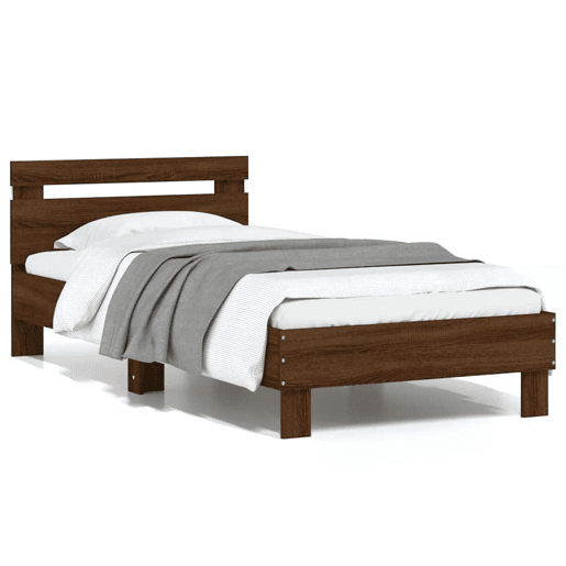 Estrutura de cama de solteiro moderno cabeceiraluzes LED 75x190 cm carvalho castanho