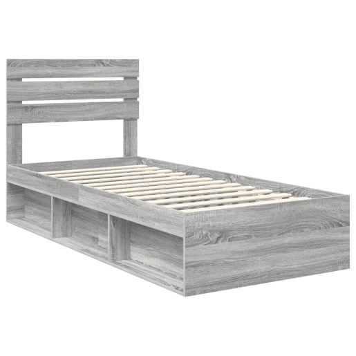 Estrutura de cama de solteiro para adultos com Cabeceira - Cinza Sonoma 100 x 200 cm