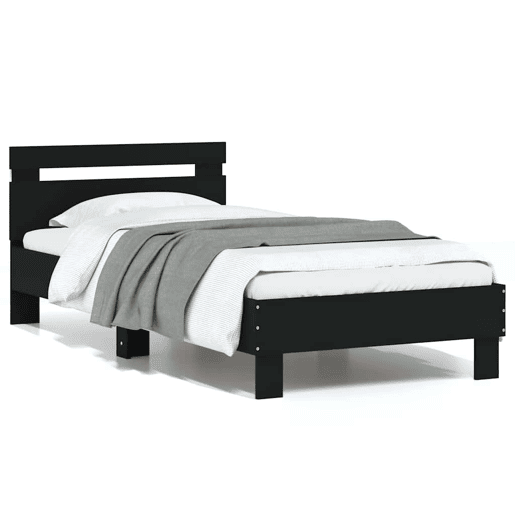 Estrutura de cama de solteiro para adultos com cabeceira e luzes LED 75x190 cm preto