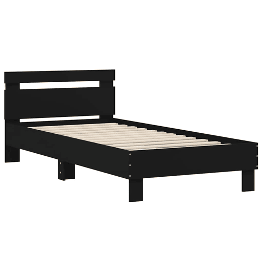 Estrutura de cama de solteiro para adultos com cabeceira e luzes LED 75x190 cm preto