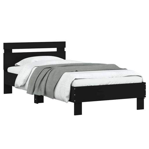 Estrutura de cama de solteiro para adultos com cabeceira e luzes LED 75x190 cm preto