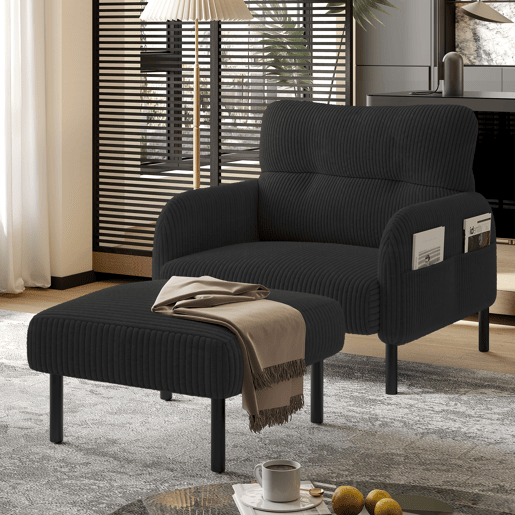 Poltrona de 1 lugar - Profundidade de assento confortável, braços com bolsos laterais, estrutura sólida - Preto Poltrona de 1 lugar - Profundidade de assento confortável, braços com bolsos laterais, estrutura sólida - Preto