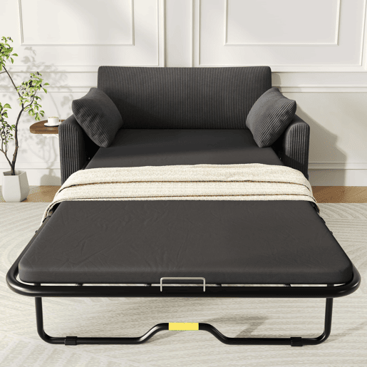Sofá-cama de 2 lugares - com porta USB, mesa lateral dobrável e acessórios - cinzento