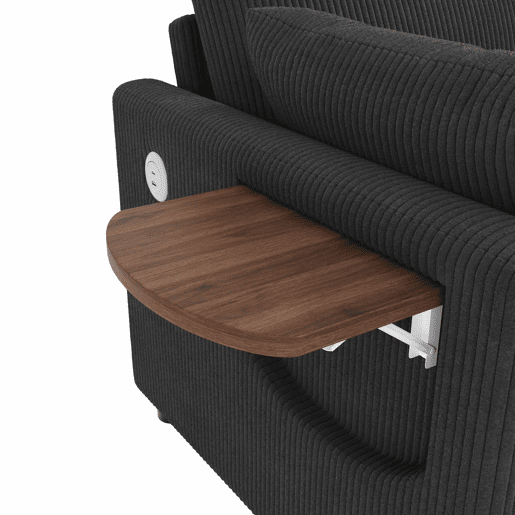 Sofá-cama de 2 lugares - com porta USB, mesa lateral dobrável e acessórios - cinzento