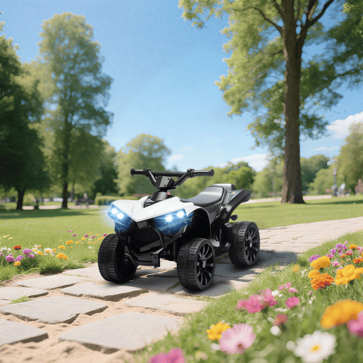 AIYAPLAY Quad Elétrico para Crianças 6V Quad Infantil para Idades dos 37 aos 72 Meses Velocidade até 3 kmh com Faróis e Música Branco