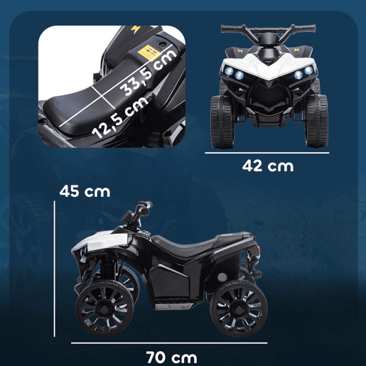 AIYAPLAY Quad Elétrico para Crianças 6V Quad Infantil para Idades dos 37 aos 72 Meses Velocidade até 3 kmh com Faróis e Música Branco