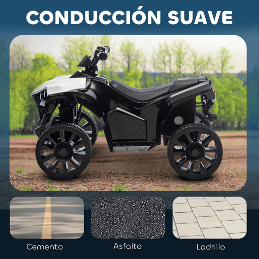 AIYAPLAY Quad Elétrico para Crianças 6V Quad Infantil para Idades dos 37 aos 72 Meses Velocidade até 3 kmh com Faróis e Música Branco