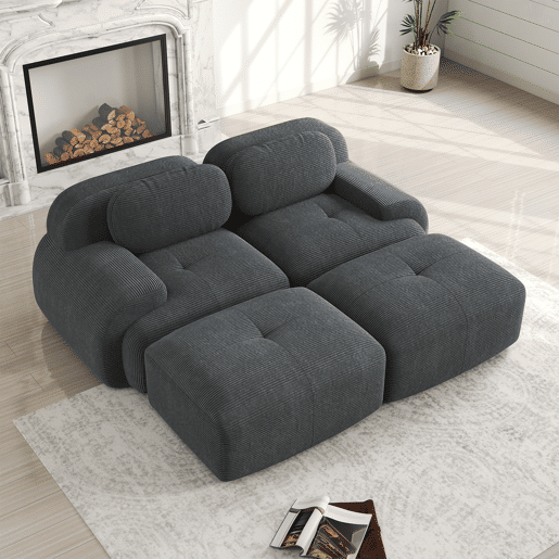 Sofá modular de 2 lugares - com chaise longue, antiderrapante, ergonómico - Cinza
