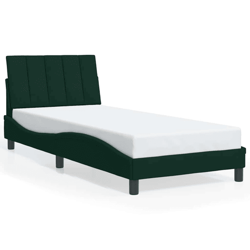 Estrutura de cama de solteiro simple com LED 90x190 cm veludo verde-escuro