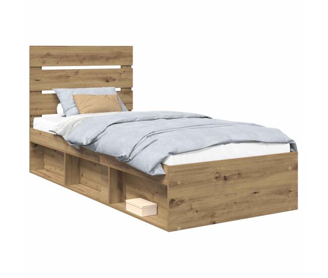 Estructura de cama simple para adultos con cabecera - roble artesanal 90 x 200 cm