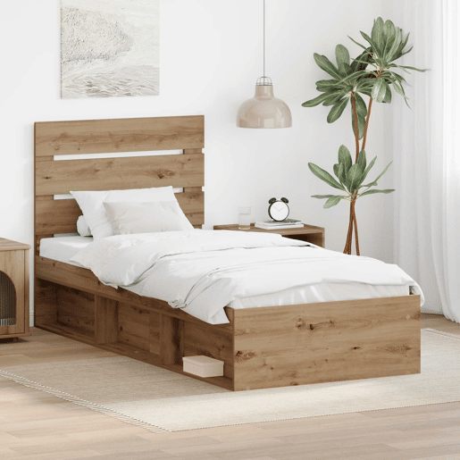 Estrutura de cama de solteiro moderno com cabeceira - Carvalho Artesanal 90 x 200 cm