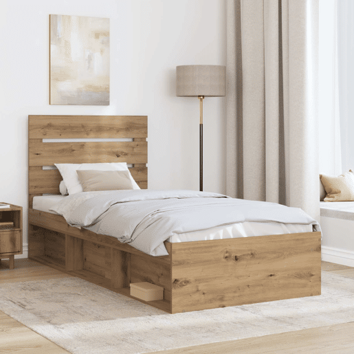 Estrutura de cama de solteiro moderno com cabeceira - Carvalho Artesanal 90 x 200 cm