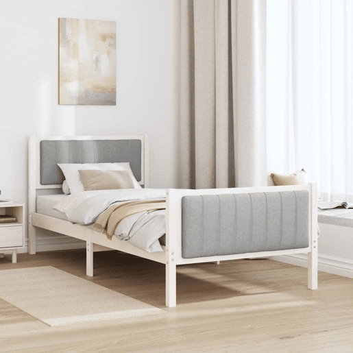 Estrutura de cama de solteiro para adultos Branco e cinza claro 90 x 200 cm