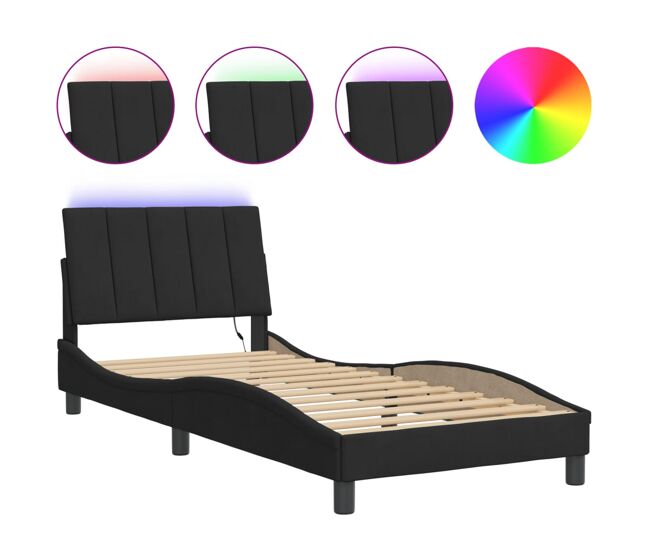 Estructura de cama individual para adultos con led terciopelo negro 90x200 cm