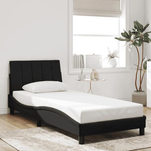 Estrutura de cama de solteiro para adultos com LED 90x200 cm veludo preto