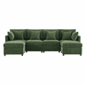 Sofá modular de 6 lugares - convertível em U e L, com 2 pufes e 6 almofadas, em chenille moderna - verde