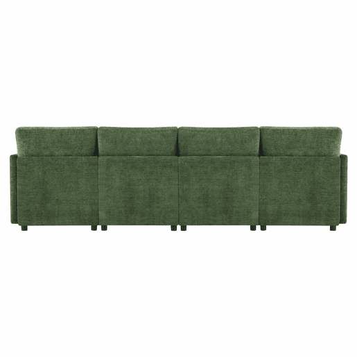Sofá modular de 6 lugares - convertível em U e L, com 2 pufes e 6 almofadas, em chenille moderna - verde
