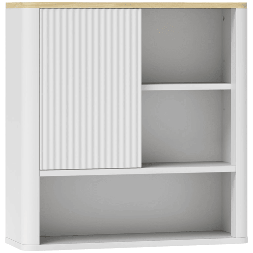 HOMCOM Armário de Parede para Casa de Banho com Prateleiras Ajustáveis Porta Deslizante Compartimentos e Design com Perfil Curvo 60x20x62 cm Branco