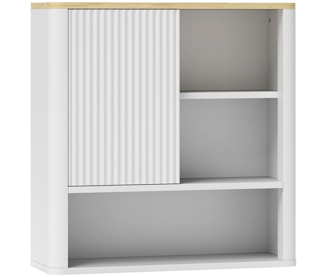 Homcom armario de baño de pared mueble de baño colgar con estantes ajustables puerta corredera compartimentos y diseño con perfil curvo 60x20x62 cm blanco