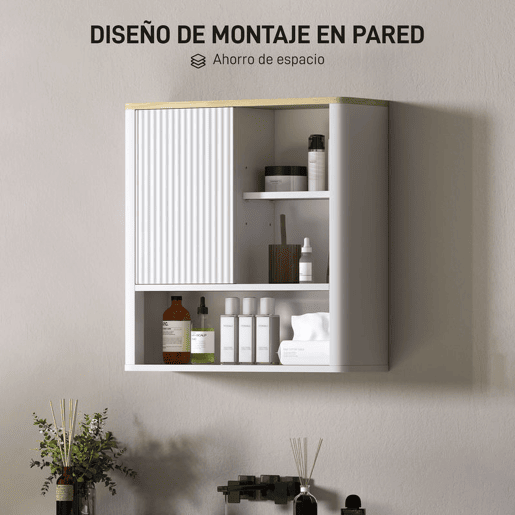 HOMCOM Armário de Parede para Casa de Banho com Prateleiras Ajustáveis Porta Deslizante Compartimentos e Design com Perfil Curvo 60x20x62 cm Branco