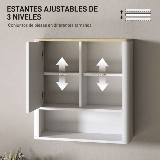 HOMCOM Armário de Parede para Casa de Banho com Prateleiras Ajustáveis Porta Deslizante Compartimentos e Design com Perfil Curvo 60x20x62 cm Branco