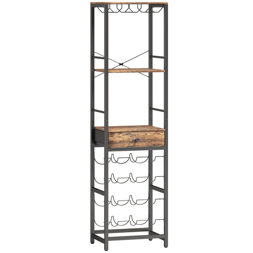 HOMCOM Móvel de Bar para Vinhos com Suporte de Copos e Gaveta Garrafeira para 12 Garrafas com Prateleira Aberta Estilo Industrial para Cozinha Sala de Jantar Bar 40x30x148 cm Castanho Rústico HOMCOM Móvel de Bar para Vinhos com Suporte de Copos e Gaveta Garrafeira para 12 Garrafas com Prateleira Aberta Estilo Industrial para Cozinha Sala de Jantar Bar 40x30x148 cm Castanho Rústico