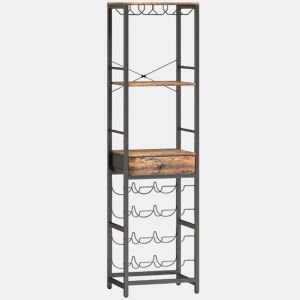 HOMCOM Móvel de Bar para Vinhos com Suporte de Copos e Gaveta Garrafeira para 12 Garrafas com Prateleira Aberta Estilo Industrial para Cozinha Sala de Jantar Bar 40x30x148 cm Castanho Rústico