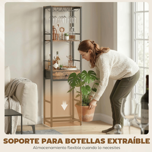 HOMCOM Móvel de Bar para Vinhos com Suporte de Copos e Gaveta Garrafeira para 12 Garrafas com Prateleira Aberta Estilo Industrial para Cozinha Sala de Jantar Bar 40x30x148 cm Castanho Rústico HOMCOM Móvel de Bar para Vinhos com Suporte de Copos e Gaveta Garrafeira para 12 Garrafas com Prateleira Aberta Estilo Industrial para Cozinha Sala de Jantar Bar 40x30x148 cm Castanho Rústico