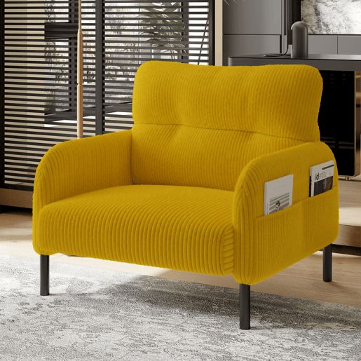 Poltrona de 1 lugar - Assento confortável, braços com bolsos laterais, estrutura sólida - Amarelo