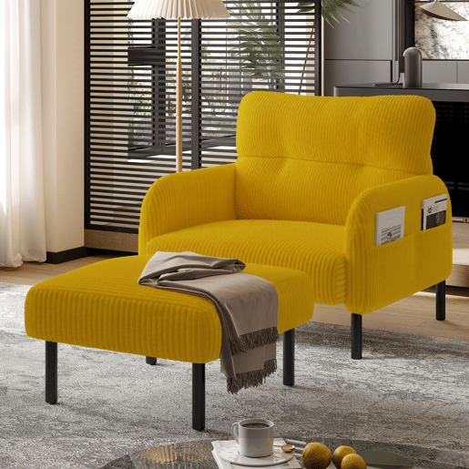 Poltrona de 1 lugar - Assento confortável, braços com bolsos laterais, estrutura sólida - Amarelo